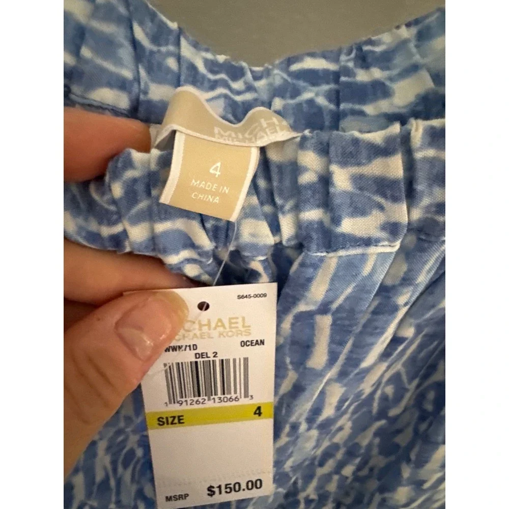 Michael‎ Michael Kors Off The Shoulder Romper blue and white print Size 4 NWT